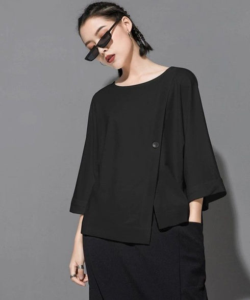 Asymmetric Button Boxy Top